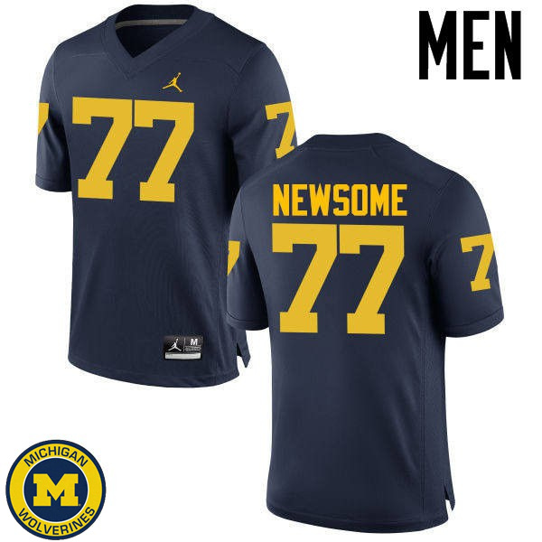 Mens Michigan Wolverines #77 Grant Newsome Navy Player Jersey